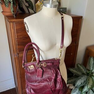 Coach Madison Sophia Gathered Leather Burgundy Satchel Bag